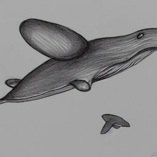 Image similar to a sketch of a flying whale