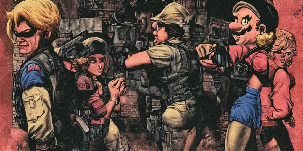 Image similar to mario and princess peach are in resident evil by richard corben