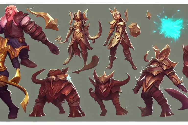 Image similar to Concept art of the new League of Legends Champion on Summoner's Rift, Isometric, Digital Painting, Painterly, Trending on Artstation, Character Reference Sheet