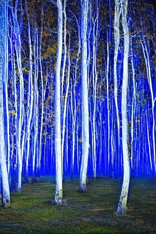 Prompt: A forest of glowing blue trees at night