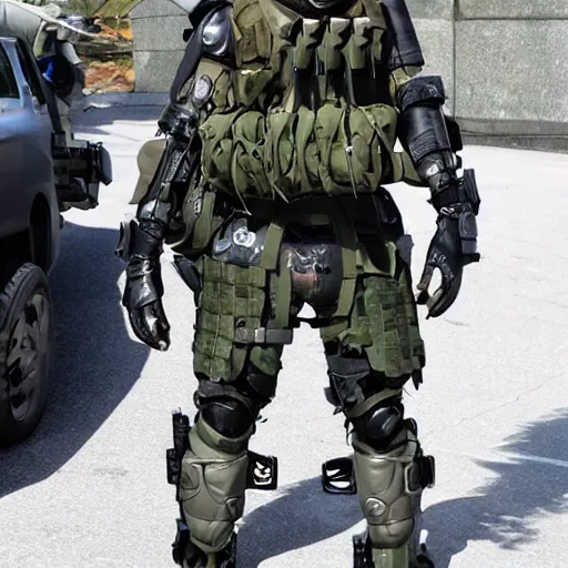 Image similar to futuristic special forces soldier, with exoskeleton armor and night vision goggles