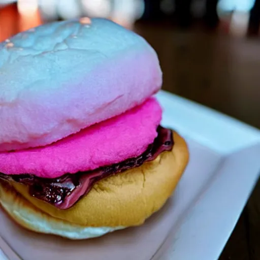 Image similar to a cotton candy burger.