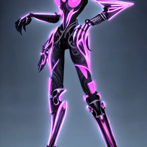 Image similar to highly detailed exquisite fanart, of a beautiful female warframe, but as a stunning anthropomorphic robot female dragon, standing elegantly with hand on hip, shining reflective off-white plated armor, slick elegant design, bright Fuchsia skin, sharp claws, full body shot, epic cinematic shot, realistic, professional digital art, high end digital art, DeviantArt, artstation, Furaffinity, 8k HD render, epic lighting, depth of field