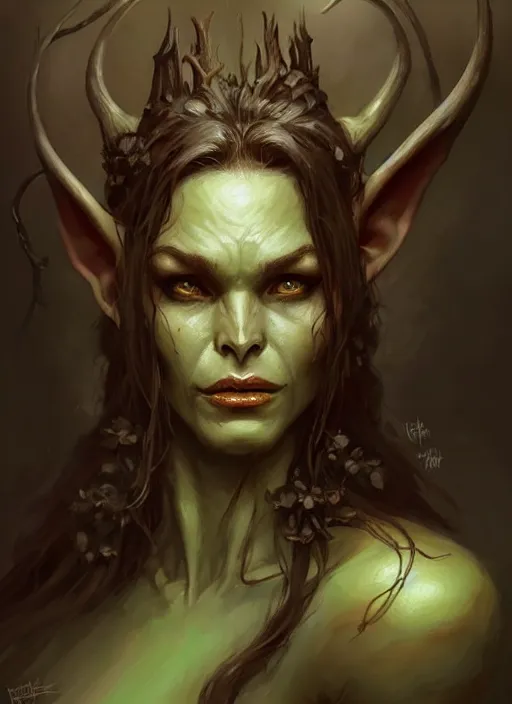 Image similar to a forest goblin, beautiful, elegant, realistic, dnd character art portrait, dark fantasy art, matte fantasy painting, deviantart artstation, by jason felix by steve argyle by tyler jacobson by peter mohrbacher by paul hedley, cinema