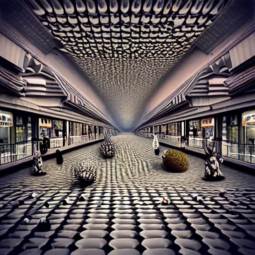 Prompt: hyperrealism photography computer simulation visualisation of parallel universe mall in surreal scene from art house movie from unreal setting by caravaggio rendered in mandelbulb 4 d