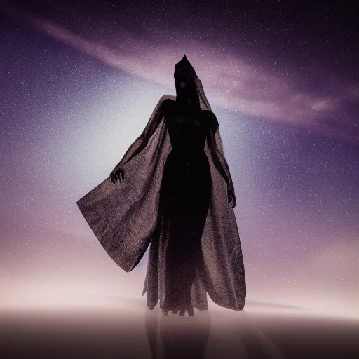 Prompt: the goddess Nyx cloaked in the night sky, rendered in Octane, highly detailed