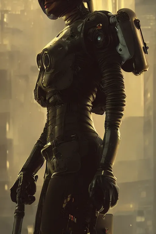 Prompt: portrait Poster, female cyberpunk pilot in full armor suite, dramatic lighting, cinematic, establishing shot, extremly high detail, photo realistic, cinematic lighting, post processed, concept art, artstation, matte painting, style by eddie mendoza, raphael lacoste, alex ross
