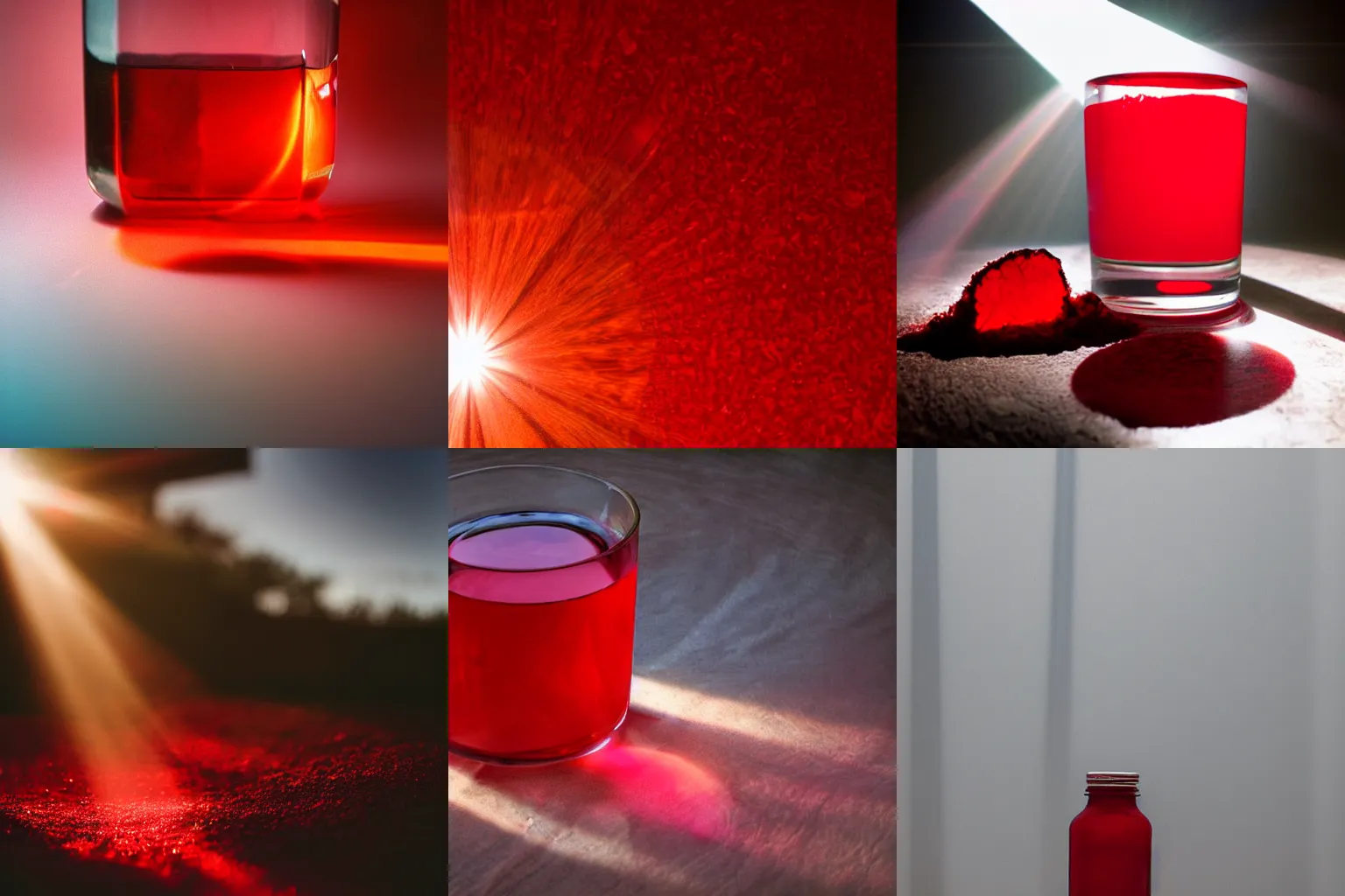 Prompt: sunlight shining through a red healing potion, photograph