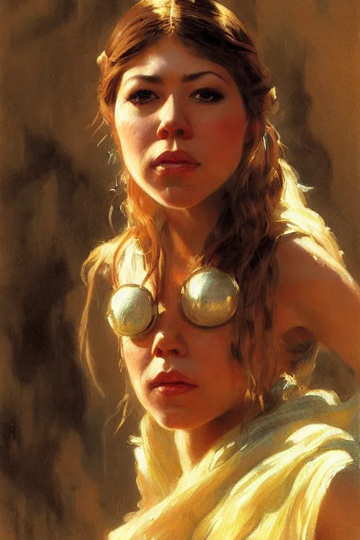 Image similar to detailed portrait of jennette mccurdy dressed as jedi, painting by gaston bussiere, craig mullins, j. c. leyendecker