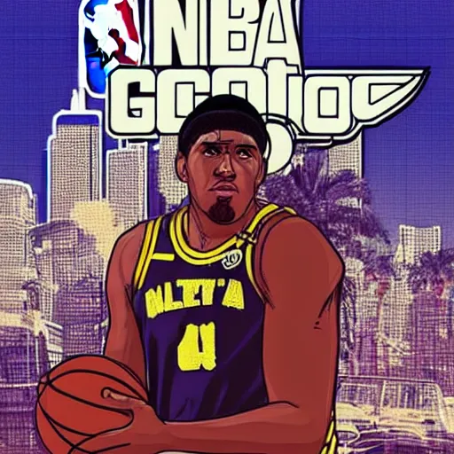Prompt: nba gta cover, digital art