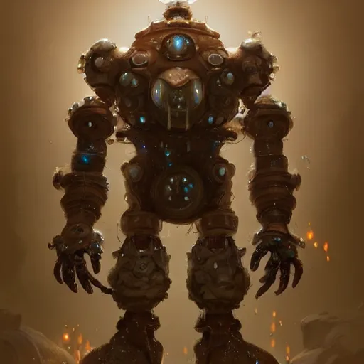 Prompt: an aetherpunk magical mechanical golem, forward facing angle, character design, art by Tooth Wu and justin gerard and Blizzard studios, post-processing, extremely hyperdetailed, intricate complexity, epic composition, masterpiece, trending on artstation