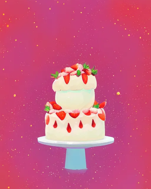 Prompt: elegant strawberry shortcake, frosted flower decorations, vibrant, marbled, sparkling, sylvain sarrailh, artstation