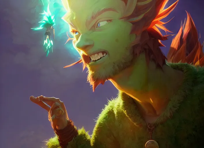 Image similar to highly detailed portrait of norville shaggy rogers super saiyan, unreal engine, fantasy art by greg rutkowski, loish, rhads, ferdinand knab, makoto shinkai and lois van baarle, ilya kuvshinov, rossdraws, tom bagshaw, global illumination, radiant light, detailed and intricate environment