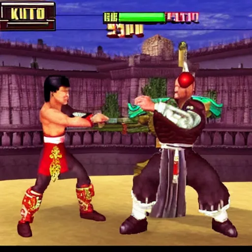 Image similar to alexander lukashenko fighting versus liu kang in mortal kombat 2 game