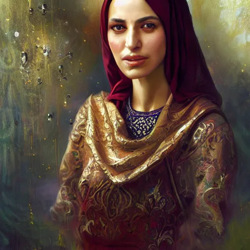 Prompt: portrait of a syrian woman ( 3 5 ) from syria in 2 0 2 1, an oil painting by ross tran and thomas kincade