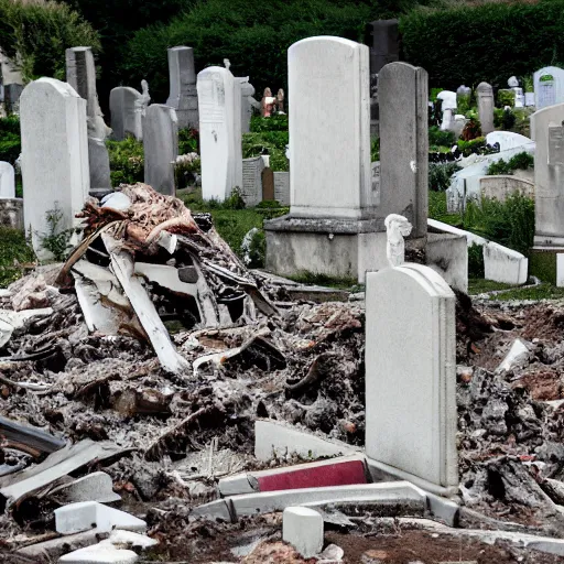 Prompt: caos and destruction at cemetery