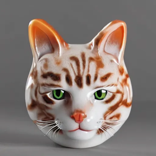 Image similar to porcelain crumpy cat by Rosina Wachtmeister, glossy, 3D, product photo