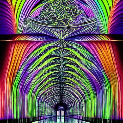 Image similar to a photo of a architectural building designed by tadao ando with neon colors trending on artstation 4 k intricate extremely detailed digital art by alex grey infinite wisdom sacred geometry