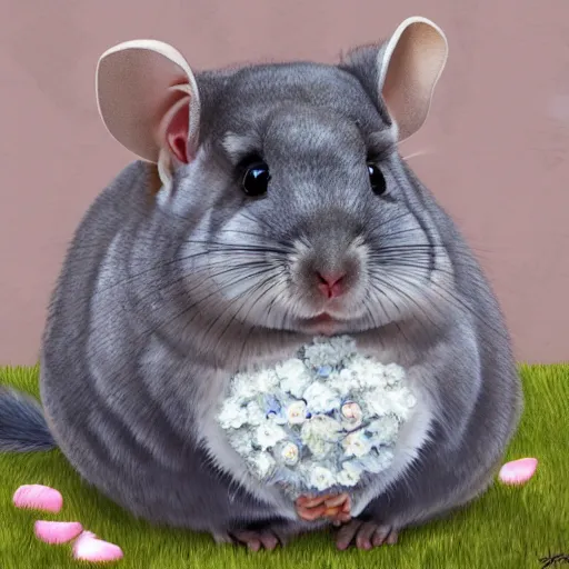 Prompt: a cute chinchilla!!!!!! in a wedding gown, a chinchilla!!! getting married, highly detailed digital painting, 4k