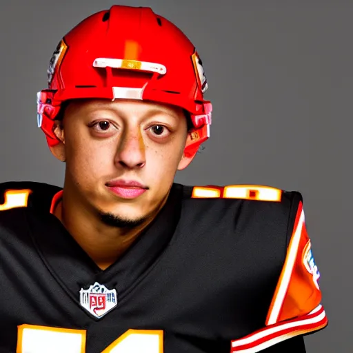 Image similar to Portrait of Patrick Mahomes red background yellow lighting