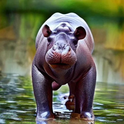 Prompt: hippopotamus cat hybrid, bold natural colors, national geographic photography, masterpiece, full shot