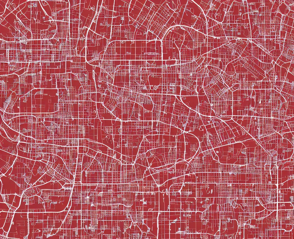 Prompt: Vector map of a large city with every bench marked in red, vector graphics, highly detailed