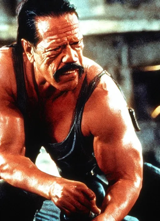 Prompt: film still of Danny Trejo as John McClane in Die Hard, 4k