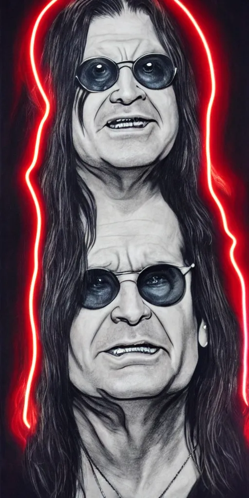 Detailed Portrait Of Ozzy Osbourne Neon Light Hyper Stable