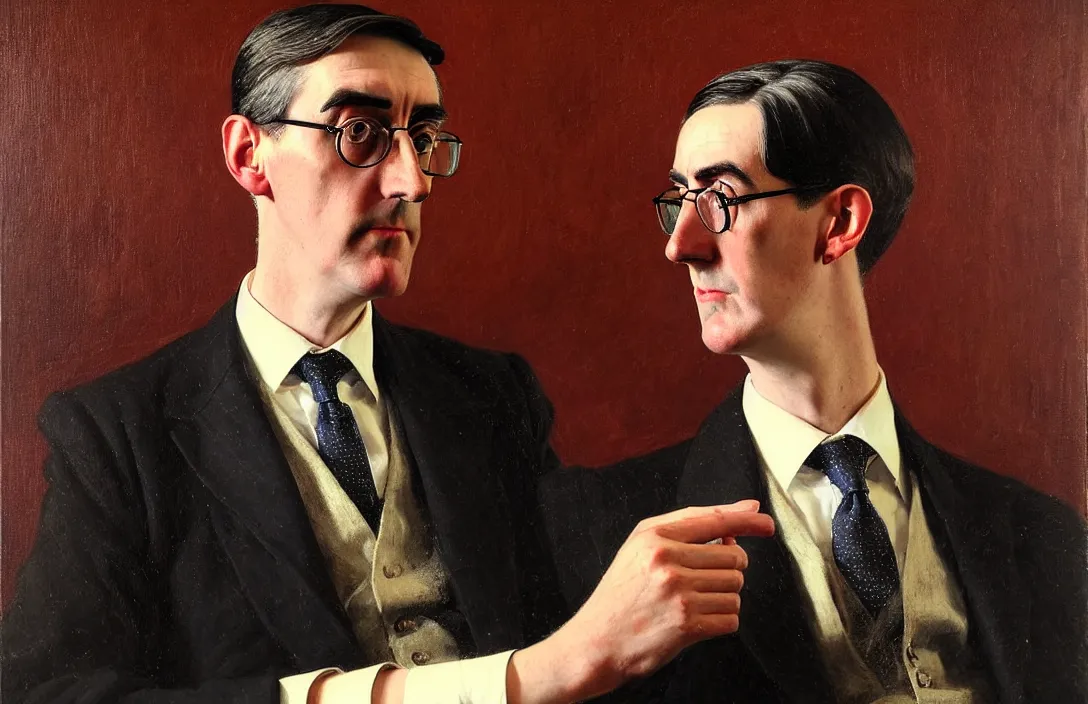 Prompt: portrait of jacob rees - mogg!!!!!!!!!!!!!!!!!!!!!!!!!!!, detailed face, detailed painting,, epic lighting, by ilya repin, phil hale and kent williams