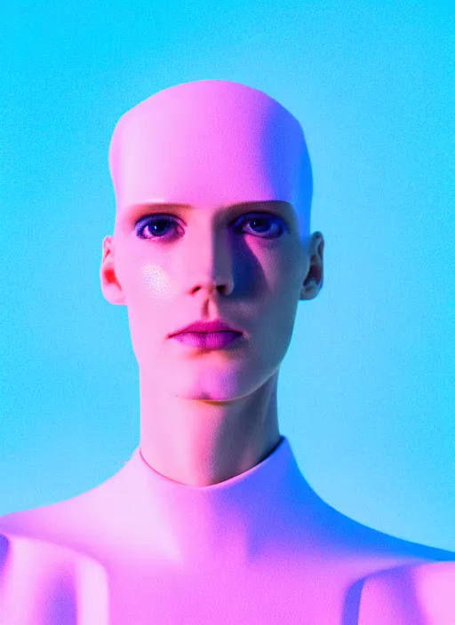 Prompt: high quality pastel coloured film close up selfie photograph of an androgynous cyber model standing in an icelandic black rock environment. three point light. photographic. art directed. pastel colours. volumetric light. stark. waves glitch. 8 k. filmic.