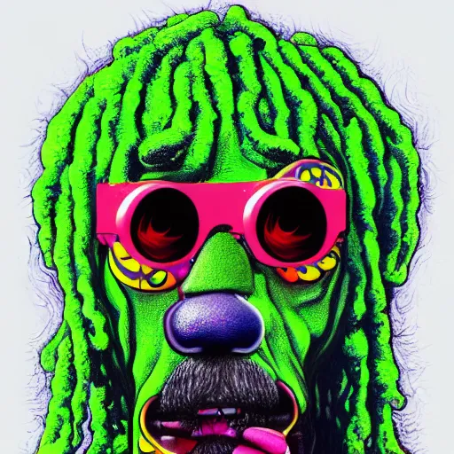 Image similar to a snoop dogg tennis ball monster, snoop dogg, colorful, digital art, fantasy, magic, chalk, trending on artstation, ultra detailed, professional illustration by basil gogos