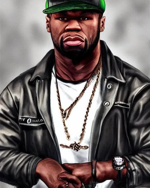 Prompt: a medium shot portrait of 5 0 cent as a gta vc character, intricate detail, trending on artstationhq