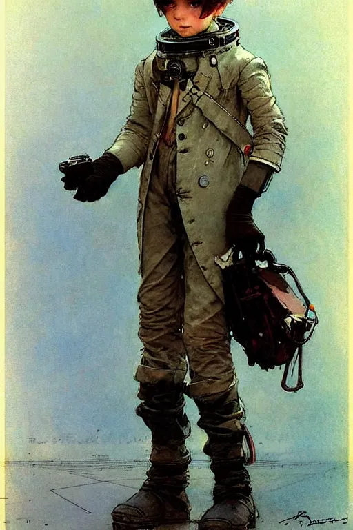 Image similar to ( ( ( ( ( 2 0 5 0 s retro future 1 0 year old boy super scientest in space pirate mechanics costume full portrait. muted colors. ) ) ) ) ) by jean baptiste monge, robert mcginnis!!!!!!!!!!!!!!!!!!!!!!!!!!!