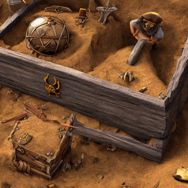Image similar to pirates dig up chest, on island, detailed, 4 k