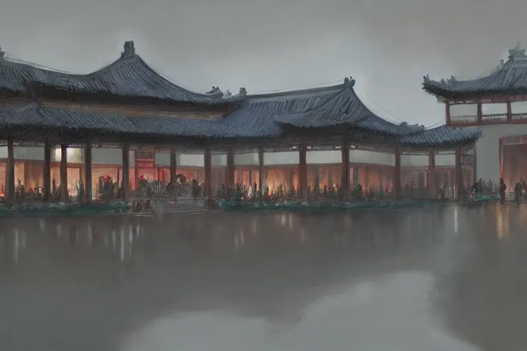 Image similar to Chinese palace, cinematic lighting, dramatic atmosphere, by Craig Mullins, 4k resolution, trending on artstation