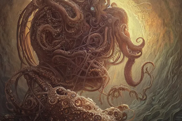 Image similar to a lovecraftian painting of cthulhu face of cosmic horror, cosmic horror elements, ultra realistic, concept art, intricate details, eerie, highly detailed, photorealistic, octane render, 8 k, unreal engine. art by artgerm and greg rutkowski and alphonse mucha