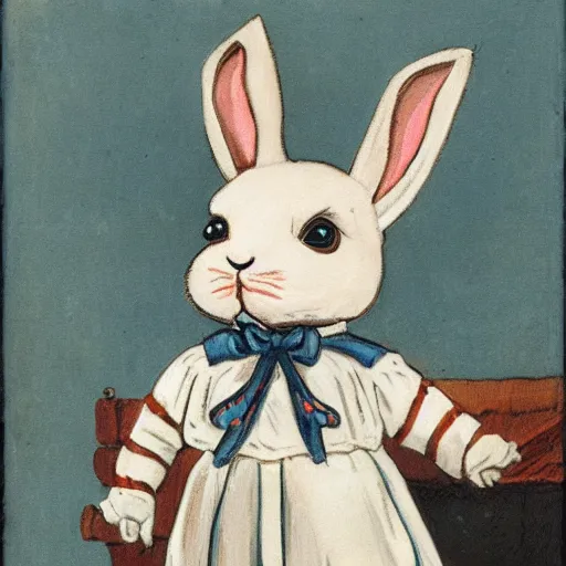 Prompt: a rabbit dressed as a sailor, in the style of fanny brate