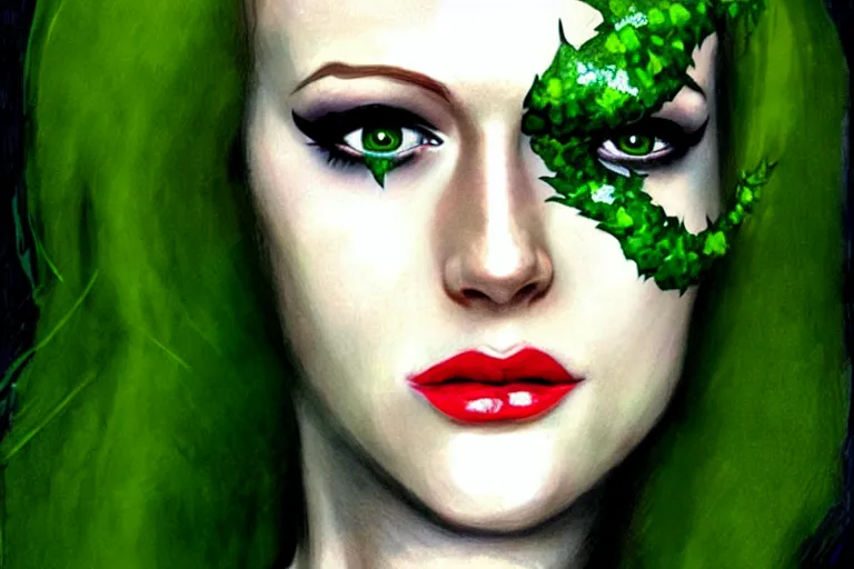 Image similar to portrait of evan rachel wood as poison ivy, detailed