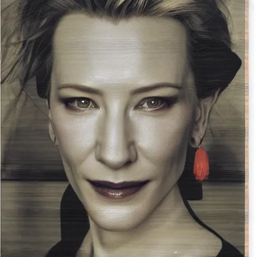 Image similar to portrait of cate blanchett ,japanese wood print