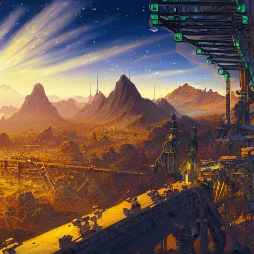 Image similar to a mechanicalian matte painting by dan mumford and meks and robots in virtual reality, trending on artstation. be, artificial - cycling, elements - matter - based - scientists - anticipating - theories