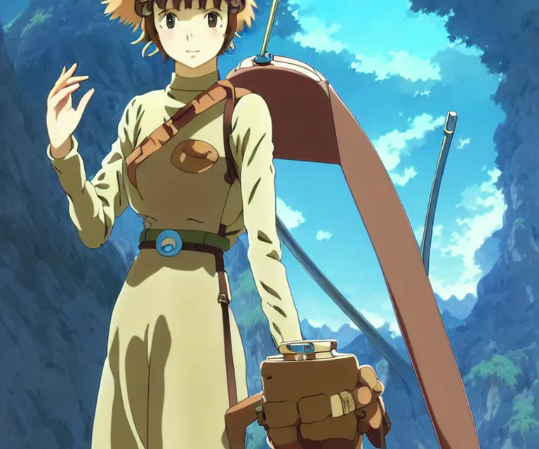 Prompt: anime art full body portrait character nausicaa by hayao miyazaki concept art, anime key visual of elegant young female, short brown hair and large eyes, finely detailed perfect face delicate features directed gaze, valley of the wind and mountains background, trending on pixiv fanbox, studio ghibli, extremely high quality artwork by kushart krenz cute sparkling eyes scenery