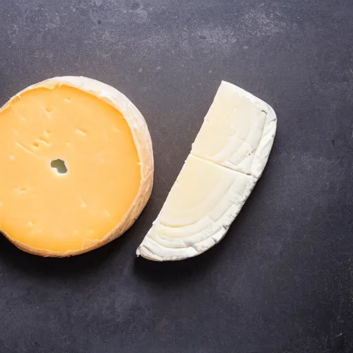 Prompt: round aged cheese with human eyes