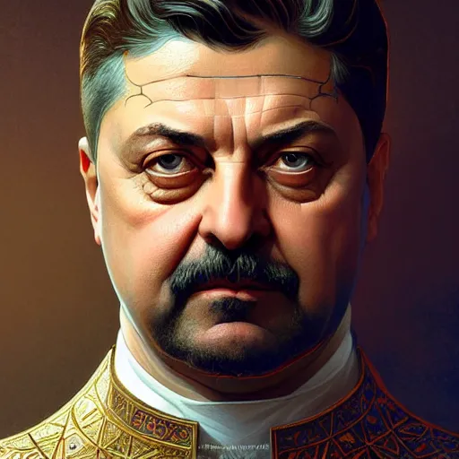 Image similar to symmetry!! intense portrait of petro poroshenko without beard and mustache, saint, intricate, elegant, highly detailed, my rendition, digital painting, artstation, concept art, smooth, sharp focus, illustration, art by artgerm and greg rutkowski and alphonse mucha