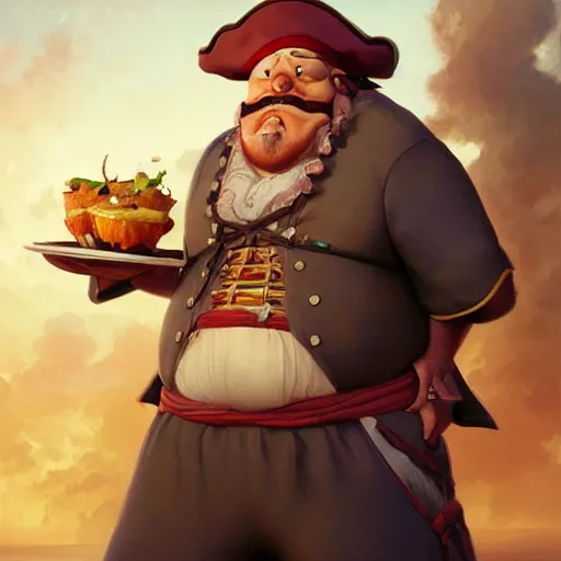 Prompt: fat pirate chef, highly detailed, digital painting, artstation, concept art, smooth, sharp focus, illustration, ArtStation, art by artgerm and greg rutkowski and Hikari Shimoda and Edmund Blair Leighton and Charlie Bowater