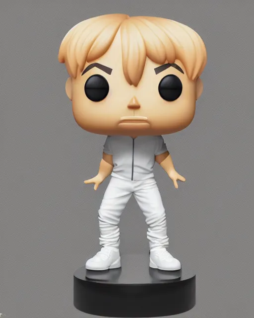 Image similar to full body 3d render of Jimin of BTS as a funko pop, studio lighting, white background, blender, trending on artstation, 8k, highly detailed , intricate details