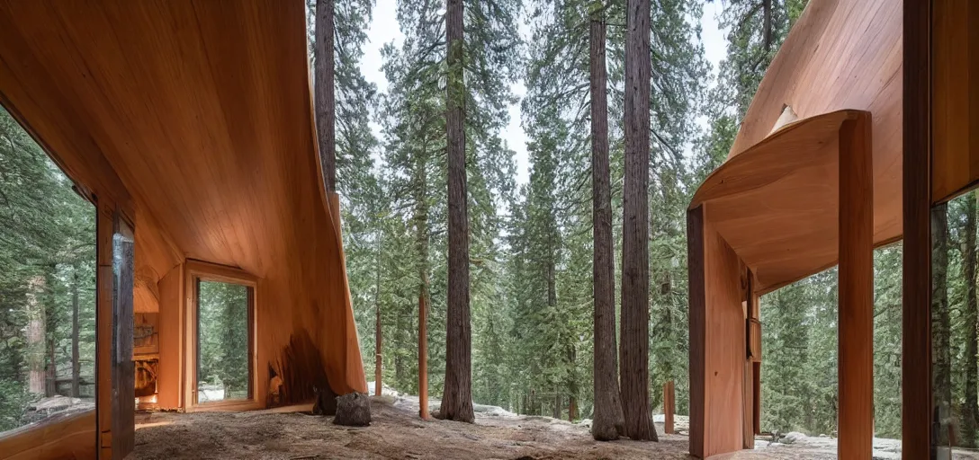 Image similar to house built into and inside a single giant sequoia