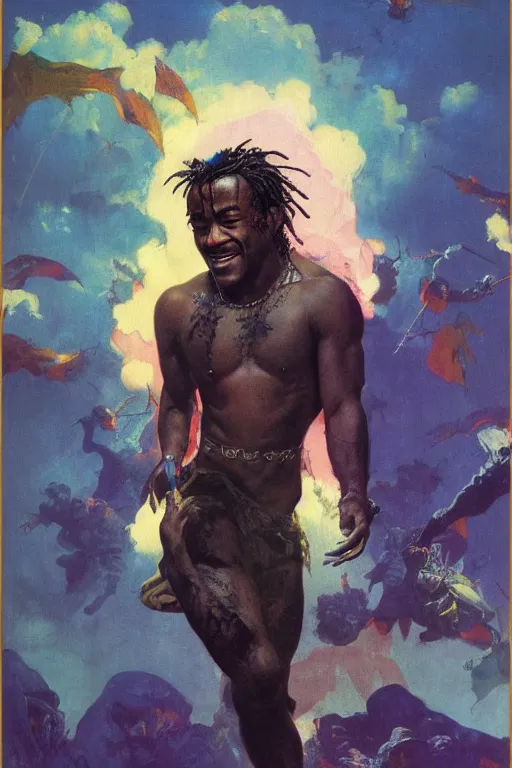 Prompt: Movie poster of Lil Uzi Vert, by frank frazetta, ilya repin, 8k, hd, high resolution print