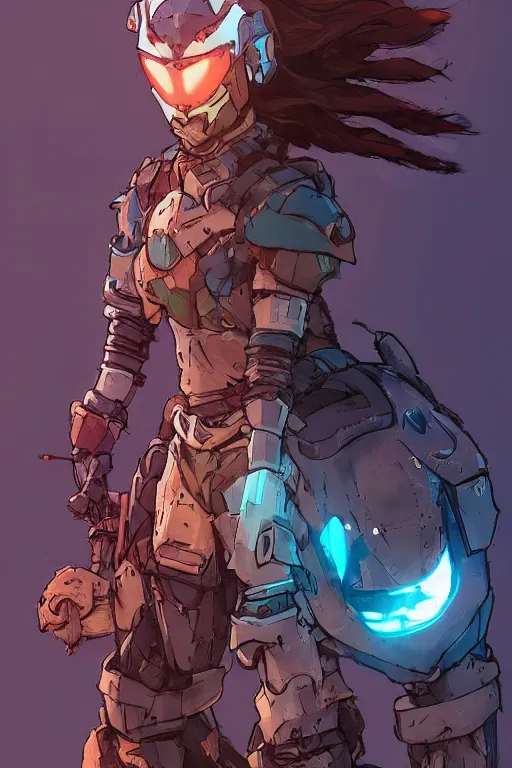 Image similar to combination suit armor aloy horizon forbidden west horizon zero dawn robot ninja mask helmet backpack tribal, art gta 5 comics, official fanart behance hd artstation by jesper ejsing, by rhads, makoto shinkai and lois van baarle, ilya kuvshinov, ossdraws radiating a glowing aura cgi rtx 2 0 2 2