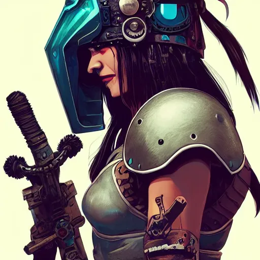 Image similar to cyberpunk viking helmet mask warrior goddess robot ninja fantasy, art gta 5 cover, official fanart behance hd artstation by jesper ejsing, by rhads, makoto shinkai and lois van baarle, ilya kuvshinov, ossdraws