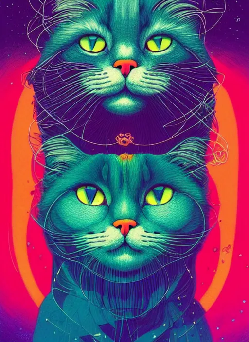 Prompt: prompt! dream symmetry!! stunning portrait of beautiful a british longhair cat thinking about life!! by victo ngai, kilian eng vibrant colours, dynamic lighting, digital art, winning award masterpiece, fantastically beautiful, illustration, aesthetically inspired by beksinski and dan mumford, trending on artstation, art by greg rutkowski, 8 k